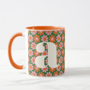 Mug Jolies fleurs rétro Monogramme personnalisé vert r
