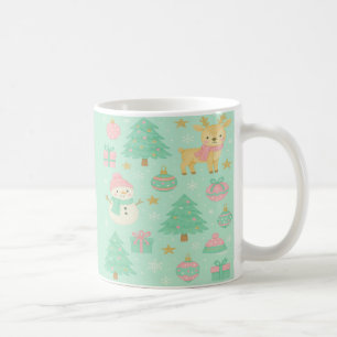 Mug Jolis cerfs et bonhomme de neige de Noël au mint