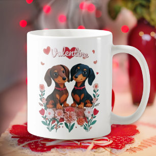 Mug Jolis Dachshunds Doxie Cœurs d'amour Saint-Valenti