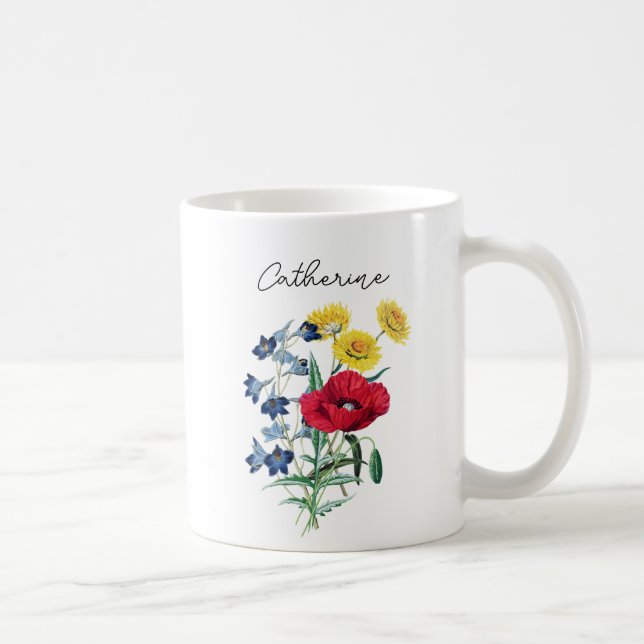 Mug Jolis noms de fleurs élégants de bleuets coquelico (Droite)