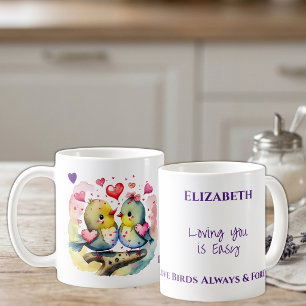 Mug Jolis oiseaux vous aimant nom personnalisé violet