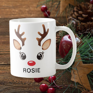 Mug Jolis rennes de Noël à l'aquarelle Nez rouge