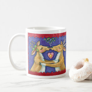 Mug Jolis rennes de Noël, baiser romantique avec du gu