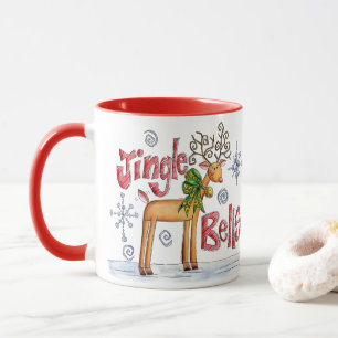 Mug Jolis rennes de Noël, flocons de neige Jingle Bell