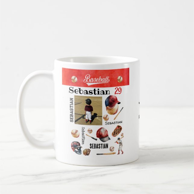 Mug Joueur de baseball softball PERSONNALISÉ Photo & N (Gauche)