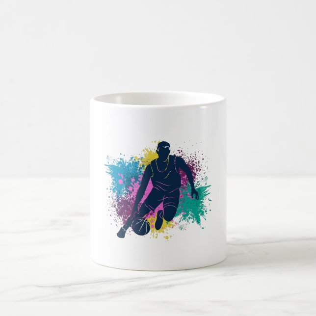 Mug Joueur de basket-ball Grungy Couleurs Splashes (Centre)