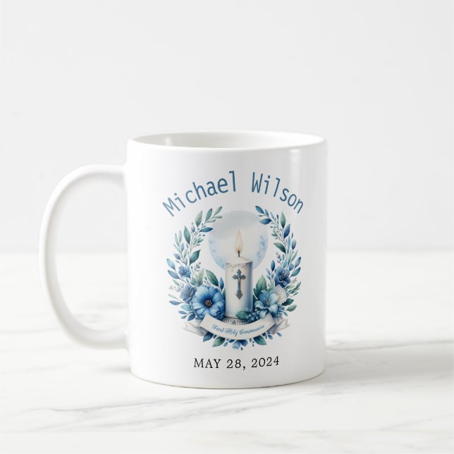 Mug Jour béni Première Communion florale (Gauche)