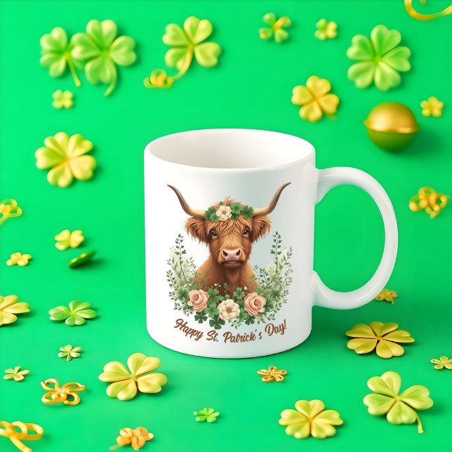 Mug Jour de la Saint Patrick Irlandais Vache verte Vac (St Patricks Day Irish Highland Cow Green Clover Coffee Mug)