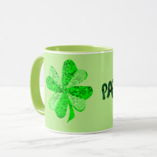 Mug Jour de la St Patrick, shamrock de paillettes vert