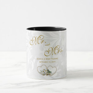 Mug Jour de mariage damassé Pearl Hearts & Flowers