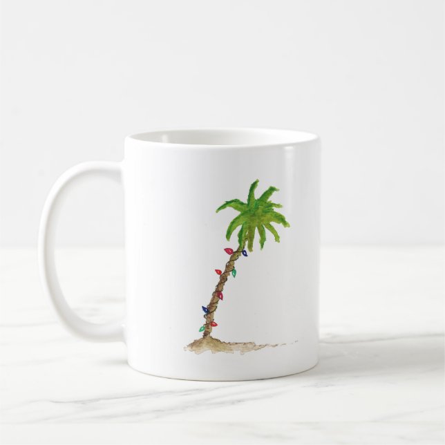 Mug Jour de Noël de l'Aquarelle Tropical Beach Palm Tr (Gauche)
