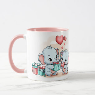 Mug Jour des Valentines du Coeur de l'Eléphant Cartoon