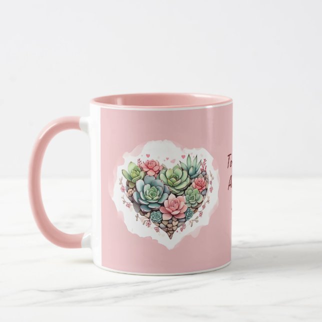 Mug Jour des Valentines du Coeur Succulent Rose Cute (Gauche)
