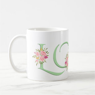 Mug Jour des Valentines - Mint green LOVE, roses rose 