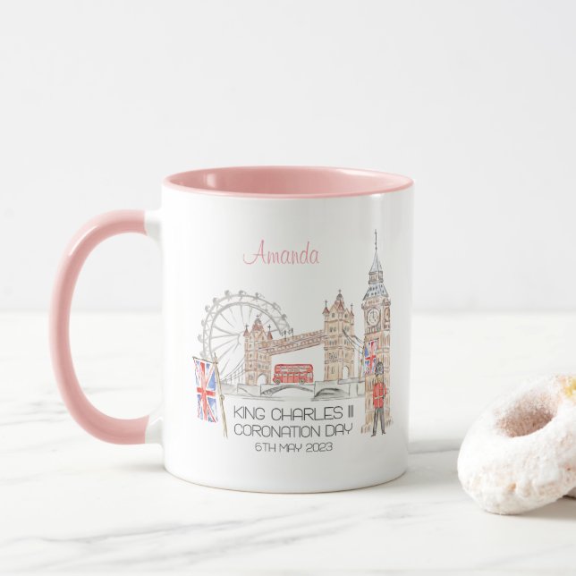 Mug Jour du couronnement 2023 King Charles III Personn (Avec donut)