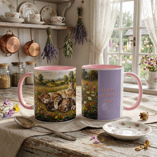 Mug Journée de la mère Prairie de fleurs sauvages Chat