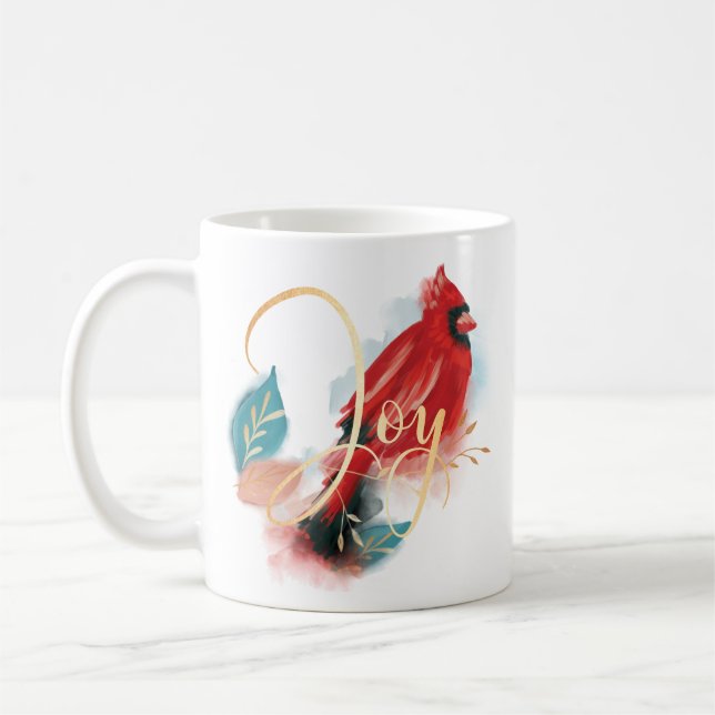 Mug Joy Red Perché Cardinal Aquarelle Oiseau de Noël (Gauche)