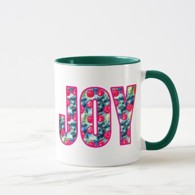Mug JOY Word Art à Fuchsia Rose et Turquoise (Droite)