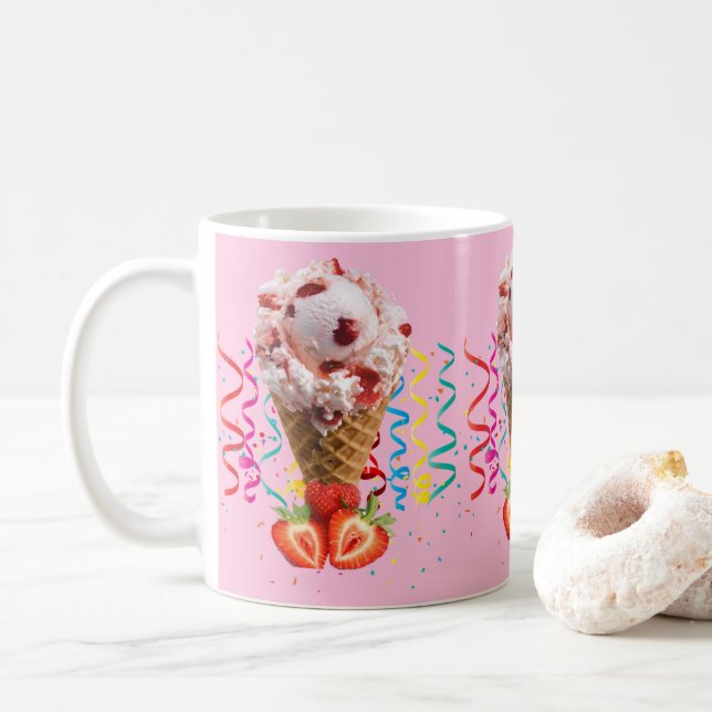 Mug Joyeuse crème glacée à la fraise d'anniversaire (Avec donut)