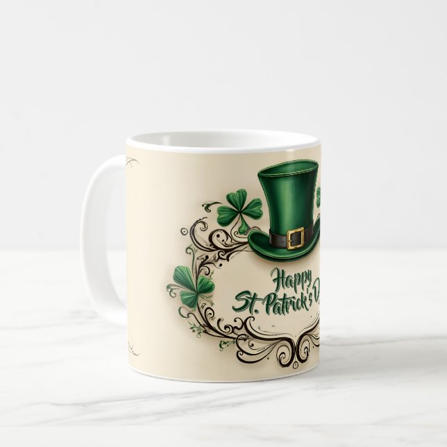 Mug Joyeuse fête de la Saint-Patrick, modèle de trèfle (Devant gauche)