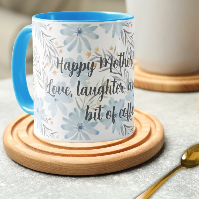 Mug Joyeuse fête des mères à l'aquarelle bleue florale (Créateur téléchargé)