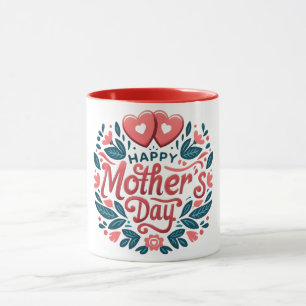 Mug Joyeuse fête des Mères - Cœur botanique et écritur