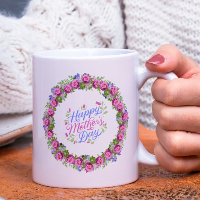 Mug Joyeuse Fête des mères couronne rose florale (Créateur téléchargé)
