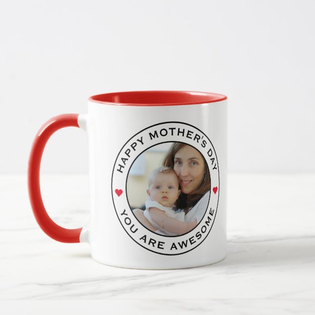 Mug Joyeuse Fête des mères Photo Coeur Rouge Blanc Noi (Gauche)