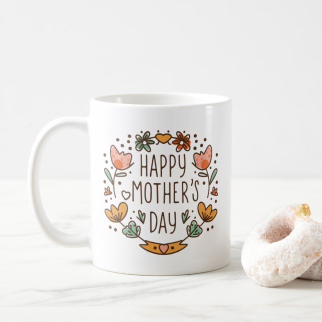 Mug Joyeuse Fête des mères Typographie moderne Courbe  (Avec donut)