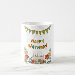 Mug Joyeuse fleur de gâteau d'anniversaire mignon colo