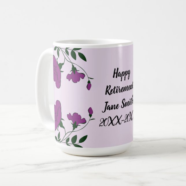 Mug Joyeuse retraite Florale à fleurs violettes employ (Devant gauche)