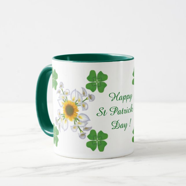 Mug Joyeuse Saint-Patrick ! Trèfle à quatre feuilles a (Devant gauche)