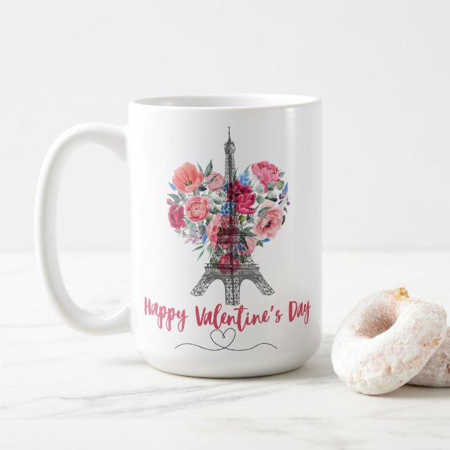 Mug Joyeuse Saint Valentin|Tour Eiffel|Coeur des fleur (Avec donut)