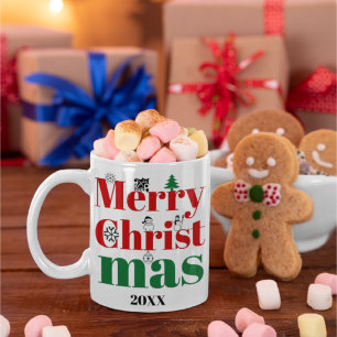 Mug Joyeuse typographie de Noël et éléments vintages