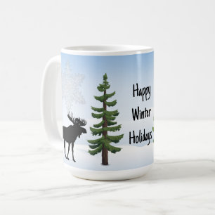 Mug Joyeuses Fêtes d'Hiver Élan et Flocon de Neige