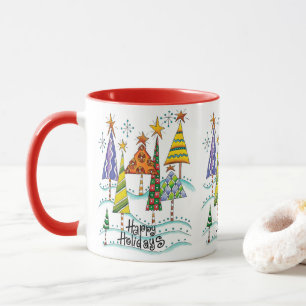 Mug Joyeuses Fêtes ! Jolis sapins de Noël avec des éto