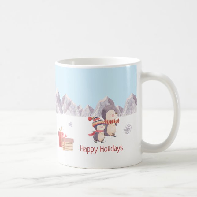 Mug Joyeuses vacances de mignons pingouins jouant dans (Droite)