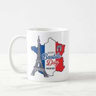 Mug Joyeux 14 juillet France Carte Tour Eiffel Vector_