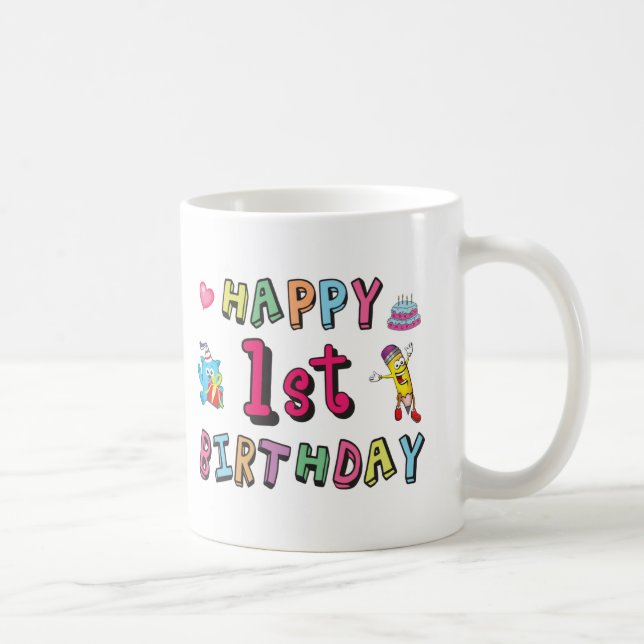 Mug Joyeux 1er anniversaire pour enfants de 1 an B jou (Droite)