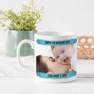 Mug Joyeux 1ère Fête des mères 2 Photo Aqua Brushstrok