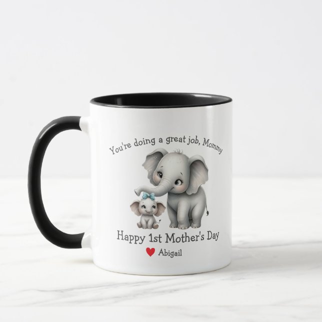 Mug Joyeux 1ère Fête des Mères Maman & bébé Eléphant (Gauche)