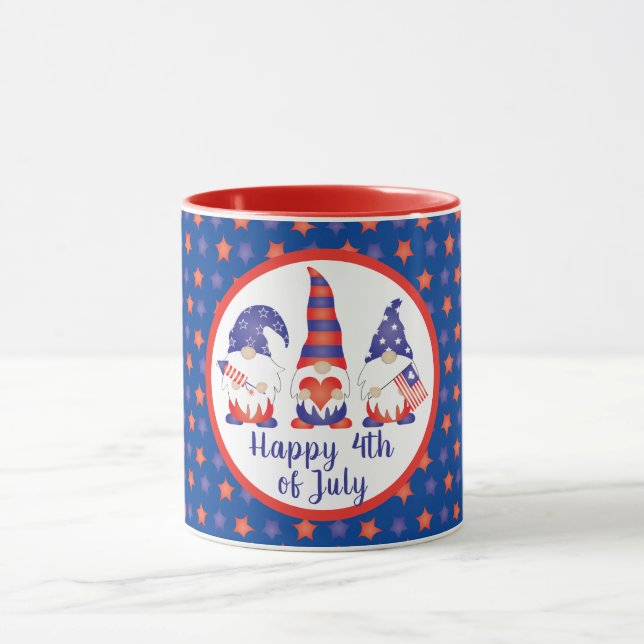 Mug Joyeux 4 juillet Gnomes Rouge Blanc Bleu (Centre)