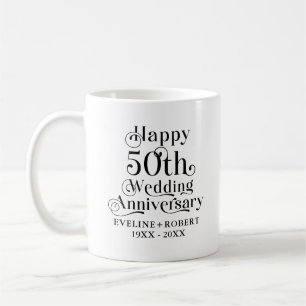 Mug Joyeux 50e Anniversaire de Mariage Typographie Or