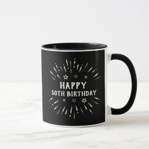 Mug Joyeux 50e anniversaire feux d'artifice Black Whit