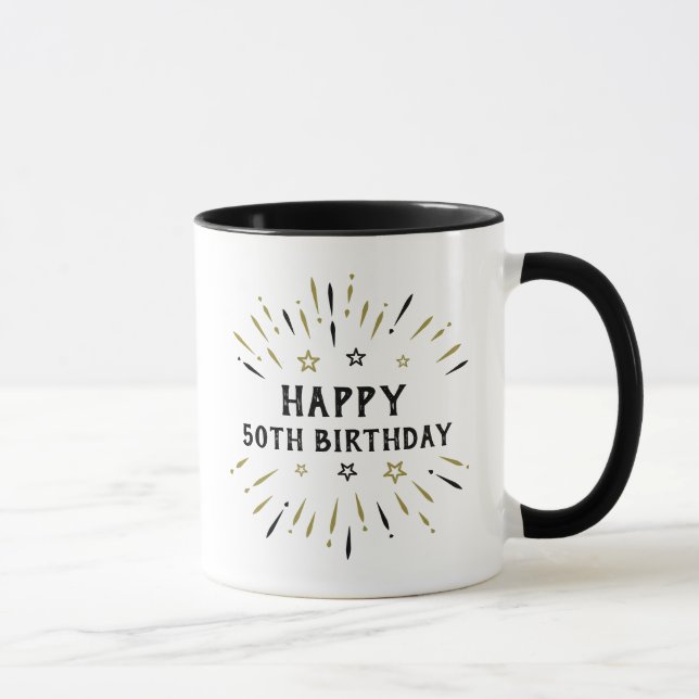 Mug Joyeux 50e anniversaire feux d'artifice Blanc Blac (Droite)