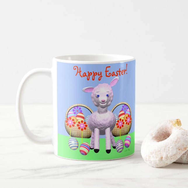 Mug Joyeux agneau de Pâques et paniers (Avec donut)