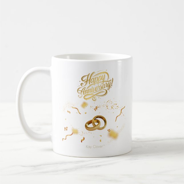 Mug Joyeux Anniversaire-Bague d'or | Kay Clover™ (Gauche)