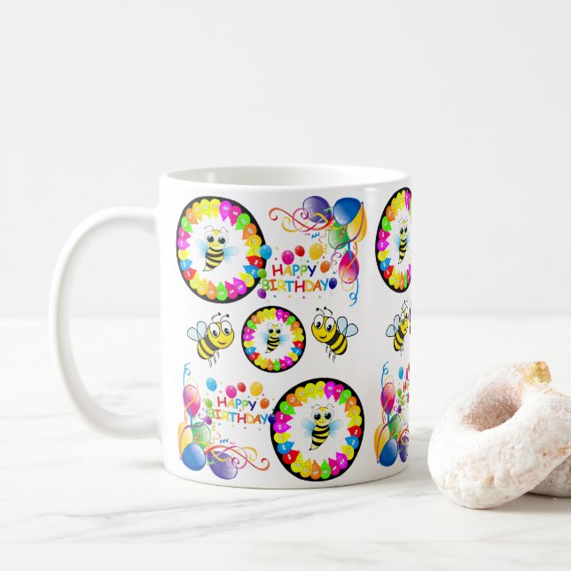 Mug Joyeux Anniversaire Bumblebee Balloons (Avec donut)