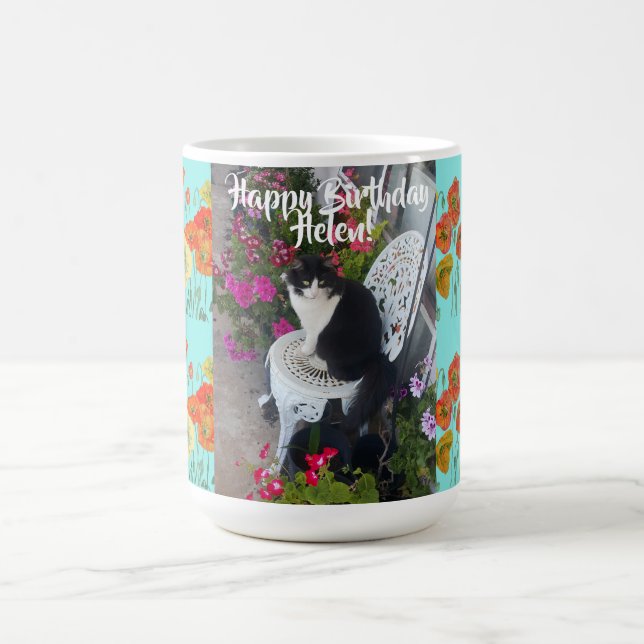 Mug Joyeux Anniversaire Chat Orange Poppy Femmes Nom M (Centre)