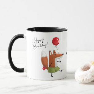 Mug Joyeux Anniversaire Cute Balloon Fox Nom personnal